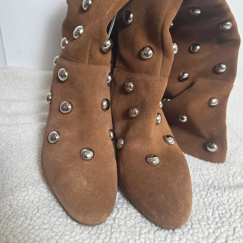 a.n.a Malinda Brown Suede Studded OTK Boots Boho Festival Slouchy Western 7.5